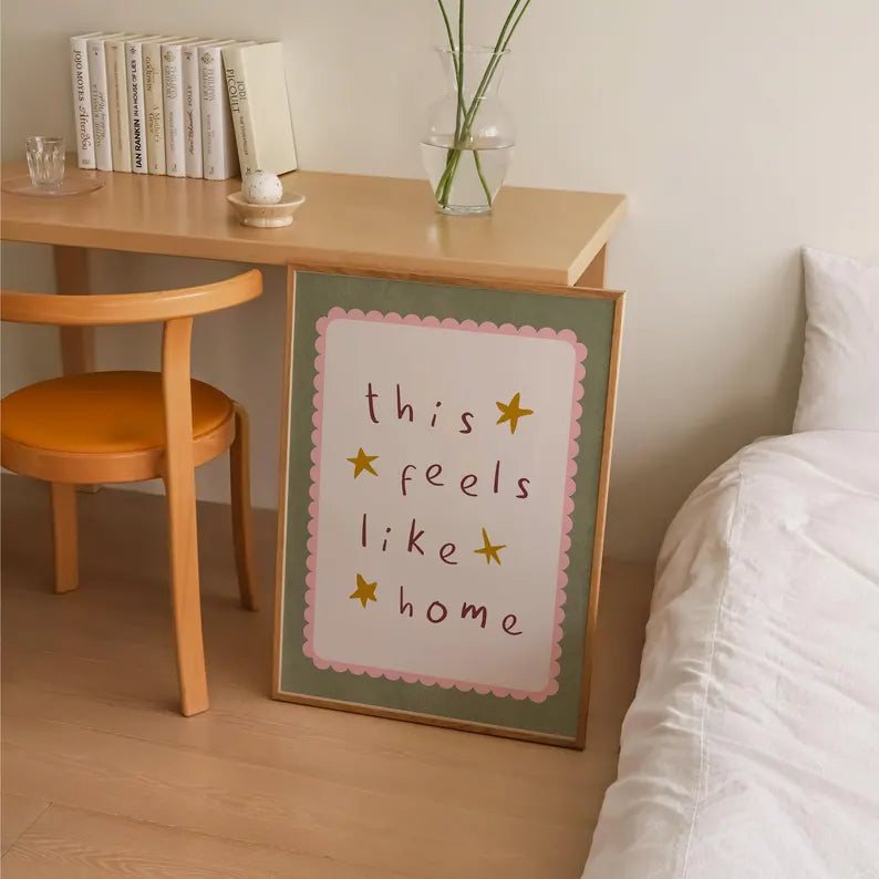 This Feels Like Home Print | 4 Colours | Typography (Home Sweet Home, Wall Print, Porch, Kitchen, Bedroom, Poster, Cute, Let's Stay Home)