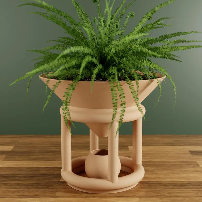 The FUNNEL Planter with Stand and Water Catch for Indoor House Plants - Modern - Original and Innovative Decor - Perfect for Gifting