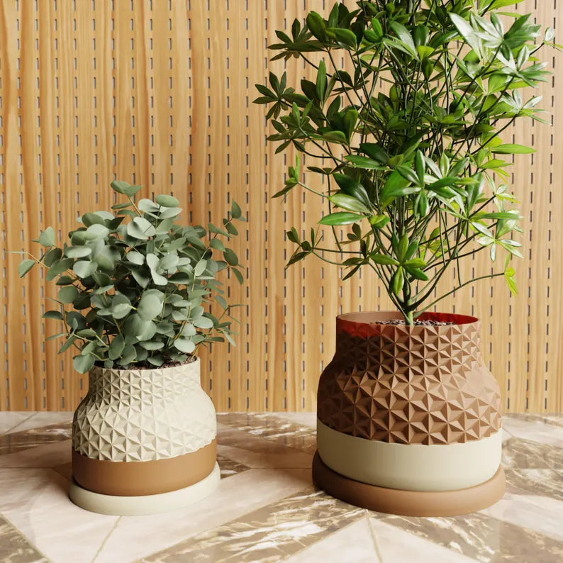 Unique Contemporary Planter, Fathers Day Gift, Modern Plant Lover Pot, Drainage Holes and Drip Tray, ASANOHA Japanese Aesthetic Design